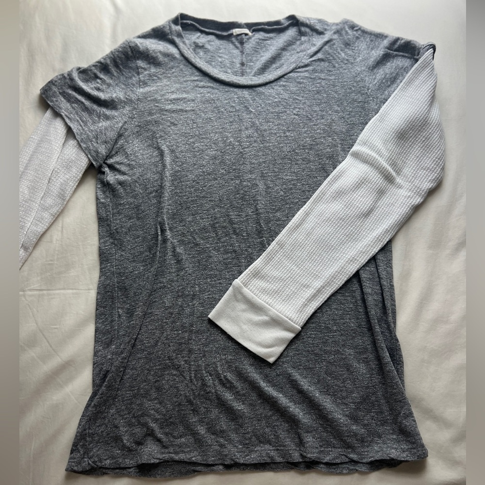 Gray Long Sleeve Top with White Sleeves